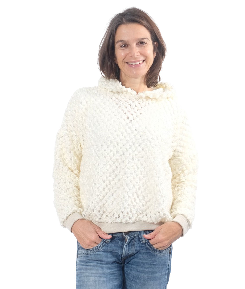 Stoffpaket Hoodie Mirelle mit Strickware in Ecru (1,8 Meter) und Papierschnittmuster Gr. XS – Damengr. XXL – Bild 3