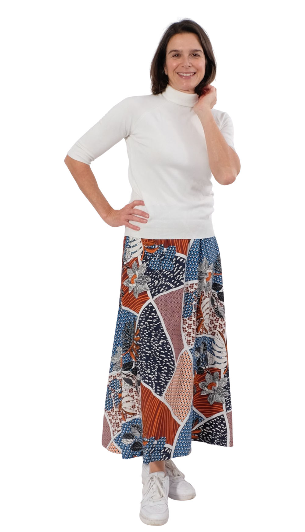 Viskose Twill, sandwashed, Blumen und Blätter Rost / Blau – Bild 4