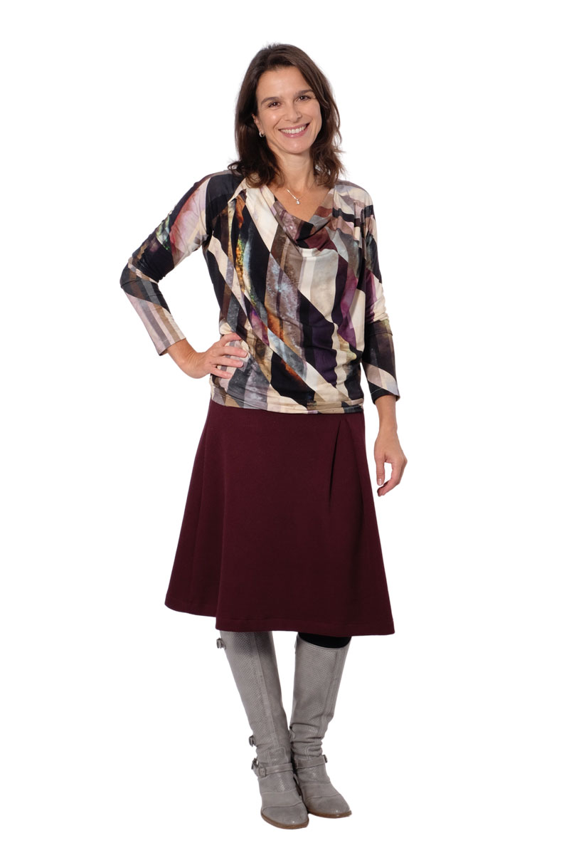 Viskosejersey, grafisches Muster Pflaume / Beige – Restposten zum Sonderpreis 0,69 Meter – Bild 4