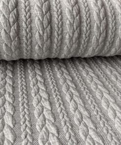 Dehnbarer Strickstoff mit Zopfmuster, Hellgrau