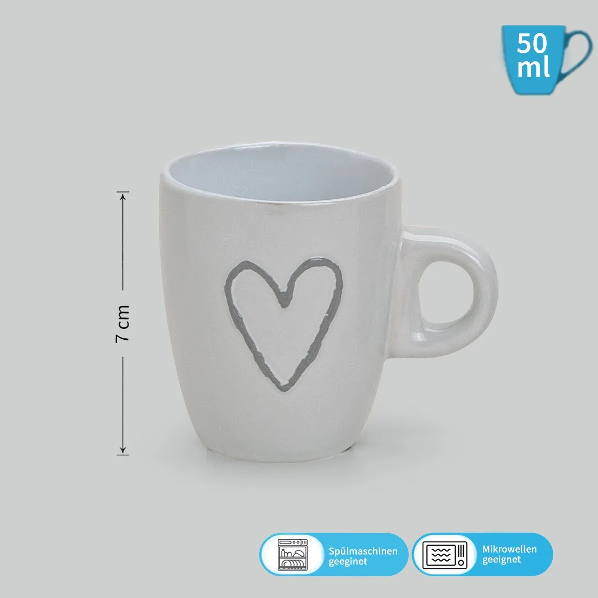 Süße Espressotassen Herz Tassen 6er Set 50 ml – Bild 3