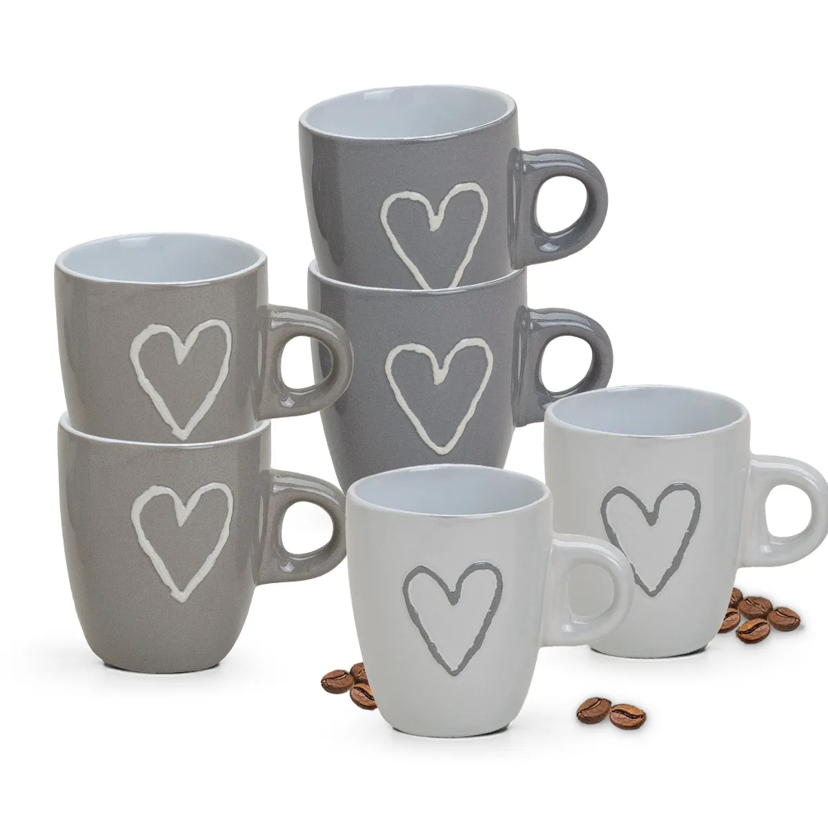 Süße Espressotassen Herz Tassen 6er Set 50 ml – Bild 2