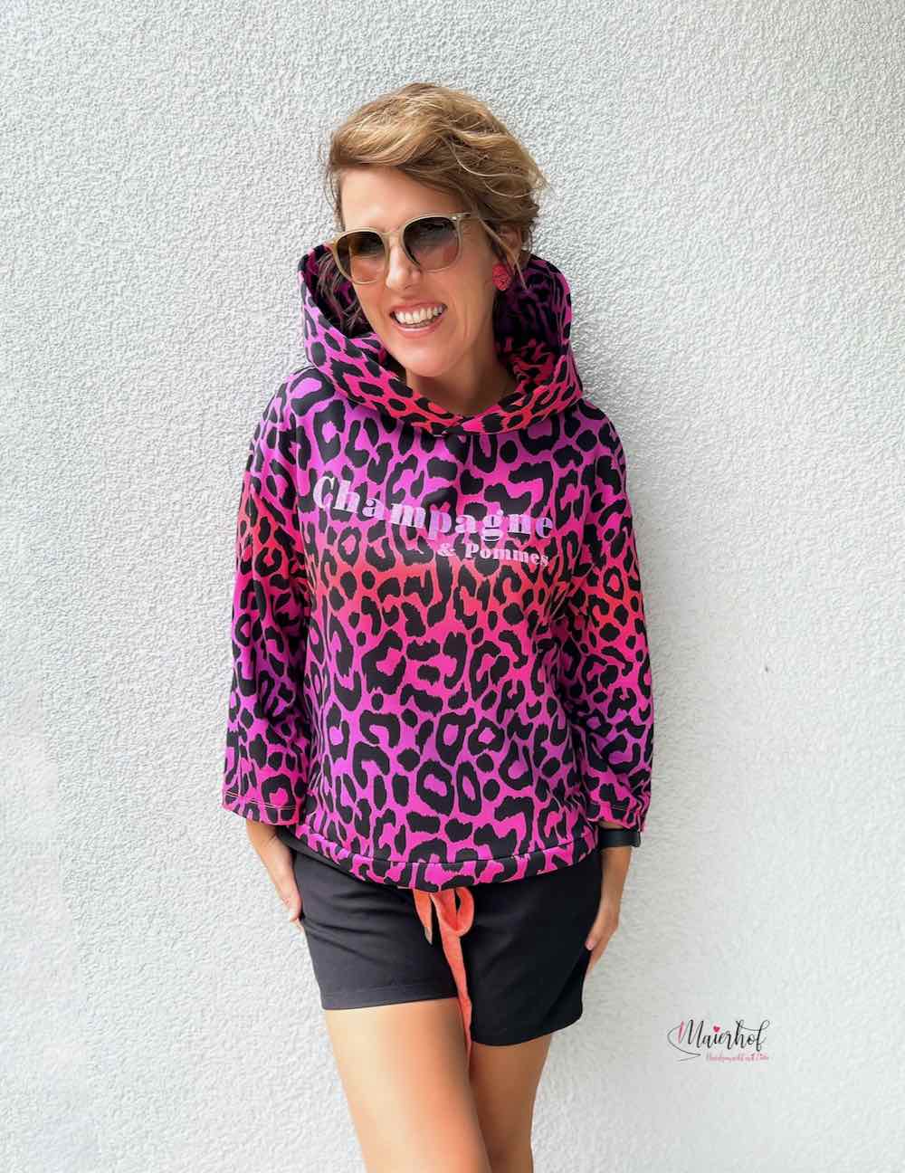 French Terry, Leo Musterung Koralle / Pink / Schwarz – Bild 6