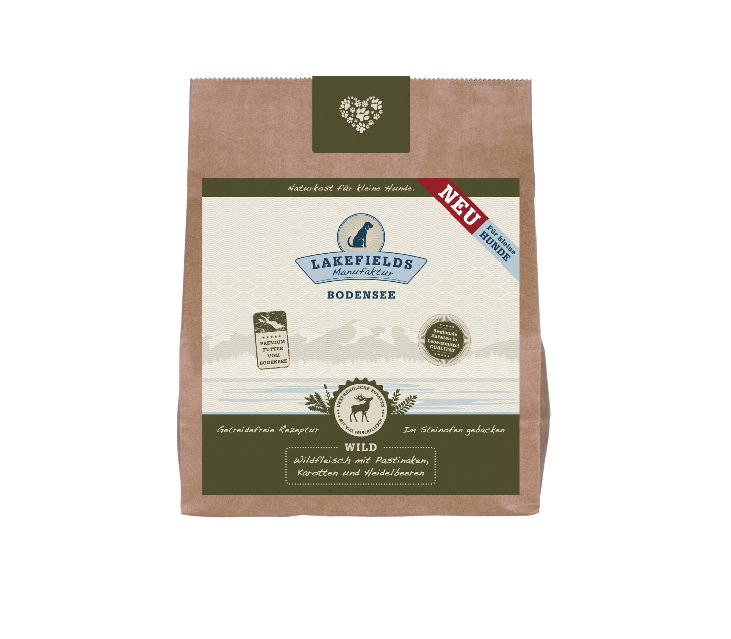 Lakefields Trockenfutter für kleine Hunde, WILD mit Pastinaken, Karotten & Heidelbeeren, getreidefreies Alleinfutter, im Steinofen gebacken (1kg)