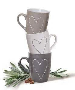 Tassen Becher Herzen Herzdekor grau beige weiß 36 Stk. Keramik 250 ml