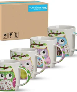 Tassen Becher Kaffeetassen bunte Eulen 36 Stk. Porzellan 9 cm / 300 ml