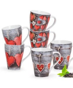 Tassen Herzen 6er Set Kaffeetassen 300 ml Landhausstil