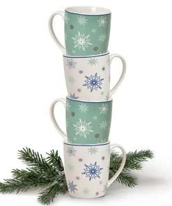 Tassen Kaffeebecher Schneeflocken Rand blau Porzellan 4er Set sort 300 ml 10 cm