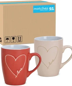 Tassen Kaffeetassen Steingut Herz & Love rot beige 36 Stk. 2-fach 8 cm / 280 ml