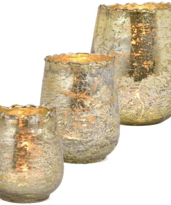 Teelichtgläser Windlichter Kelchform welliger Rand Vintagelook gold 1 Stk 3 Größen