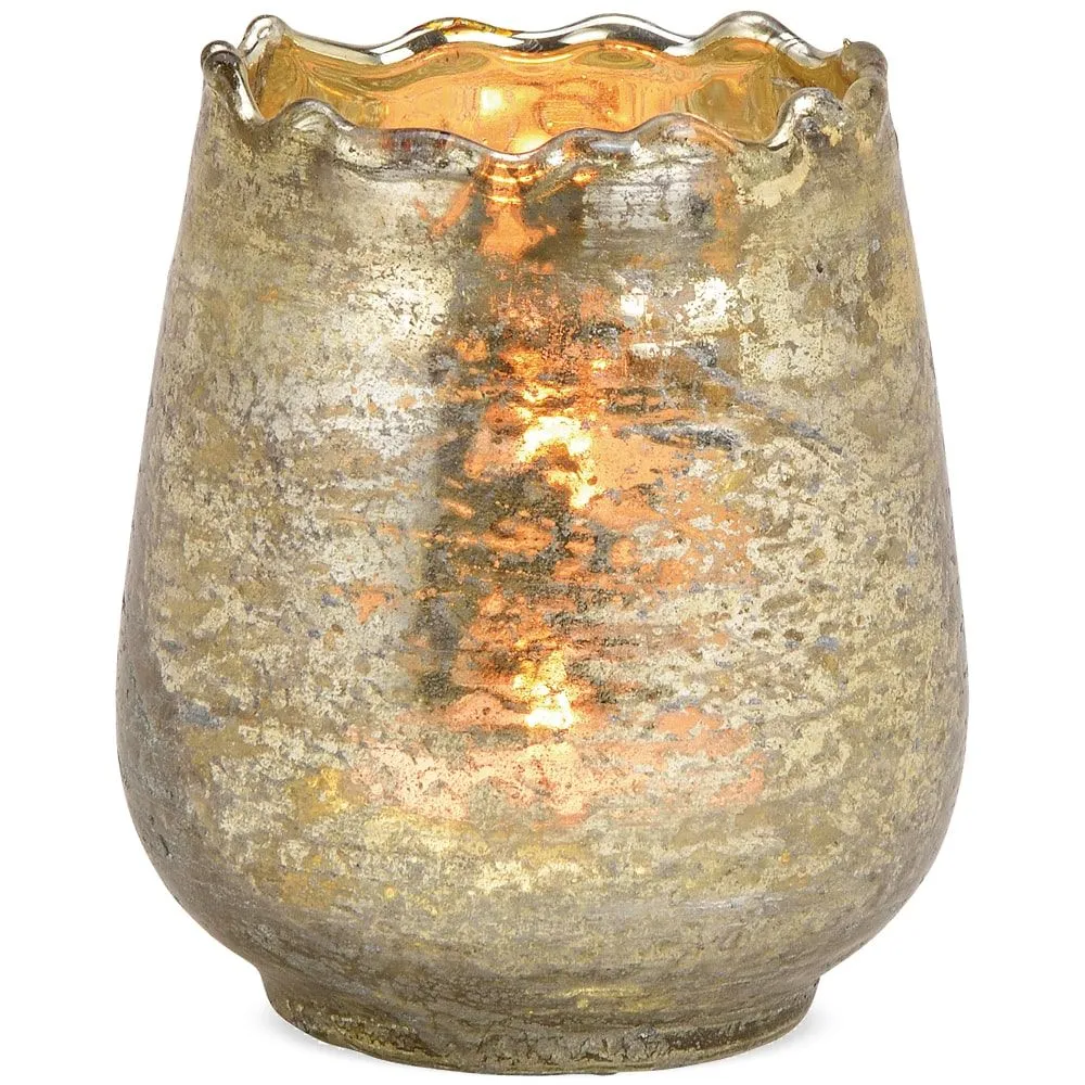 Teelichtgläser Windlichter Kelchform welliger Rand Vintagelook gold 1 Stk 3 Größen – Bild 3