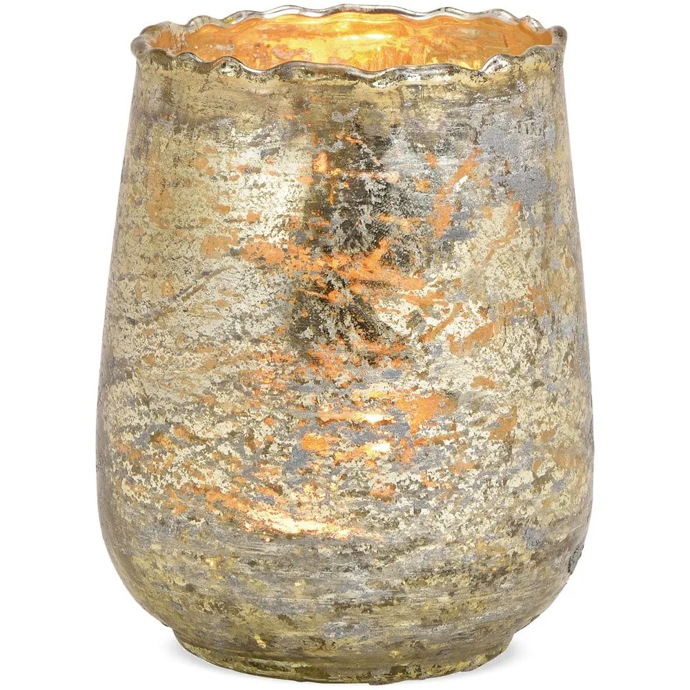 Teelichtgläser Windlichter Kelchform welliger Rand Vintagelook gold 1 Stk 3 Größen – Bild 4