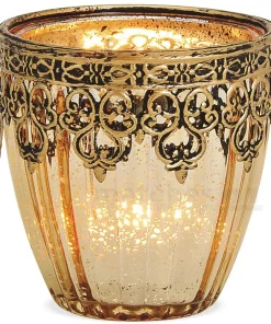 Teelichtglas Windlicht Orientalisch Marokko & Metalldekor gold antik 9 cm