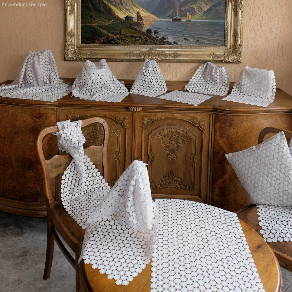 Tischläufer Mitteldecke Vollspitze nostalgische Blumen grau Tischwäsche 40×90 cm – Bild 3