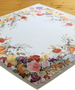 Tischdecke Mitteldecke herbstliche Rosen Druck bunt Tischwäsche 85×85 cm