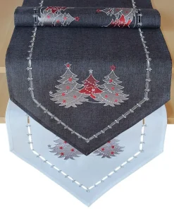 Tischläufer Mitteldecken Weihnachten Tannenbäume rot silber 40x140cm 1 Stk 2 Farben