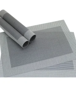 Tischset Platzset BORDA Platzmatten 4er Set silber / schwarz gewebt Kunststoff