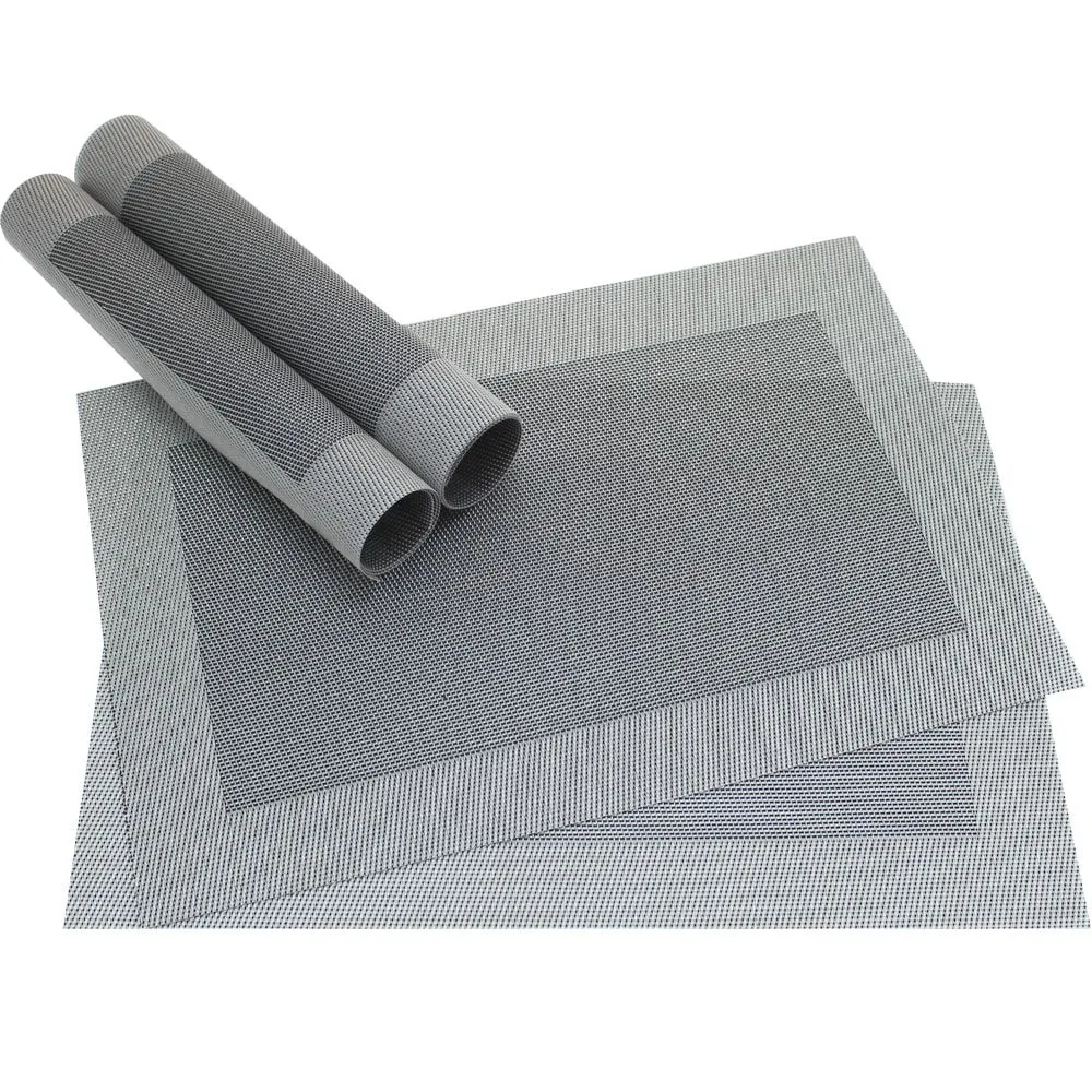 Tischset Platzset BORDA Platzmatten 4er Set silber / schwarz gewebt Kunststoff