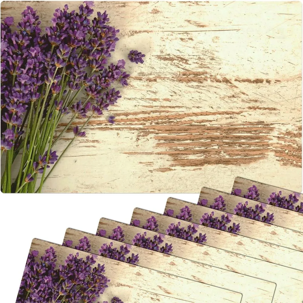 Tischsets Platzsets MOTIV Lavendel Blüten auf Holz weiß Vintage 8 Stk Abwaschbar