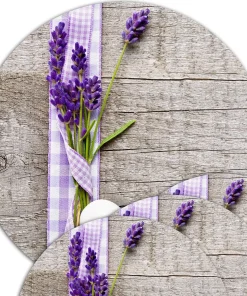 Tischsets Platzsets MOTIV Lavendel auf Holzbrett 4 Stk. abwaschbar rund Ø 38 cm