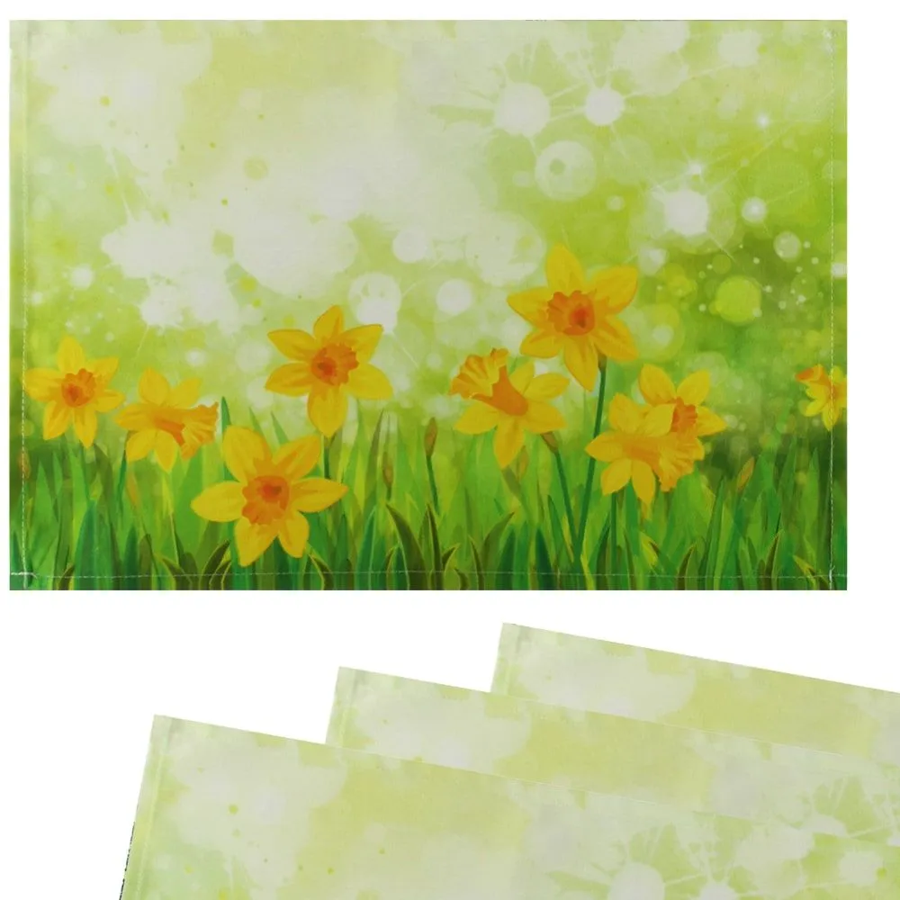 Tischsets Platzsets Textil CLOTH Osterglocken Blumen gelb grün 4er Set 45×30 cm – Bild 2