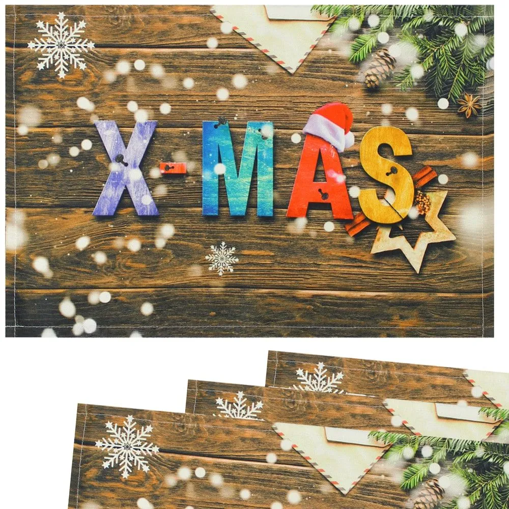 Tischsets Stoff CLOTH waschbar Weihnachtsdeko XMAS Holz Schneeflocken – Bild 4