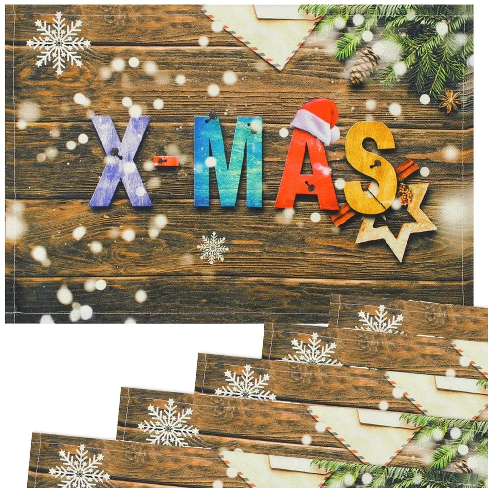 Tischsets Stoff CLOTH waschbar Weihnachtsdeko XMAS Holz Schneeflocken – Bild 5