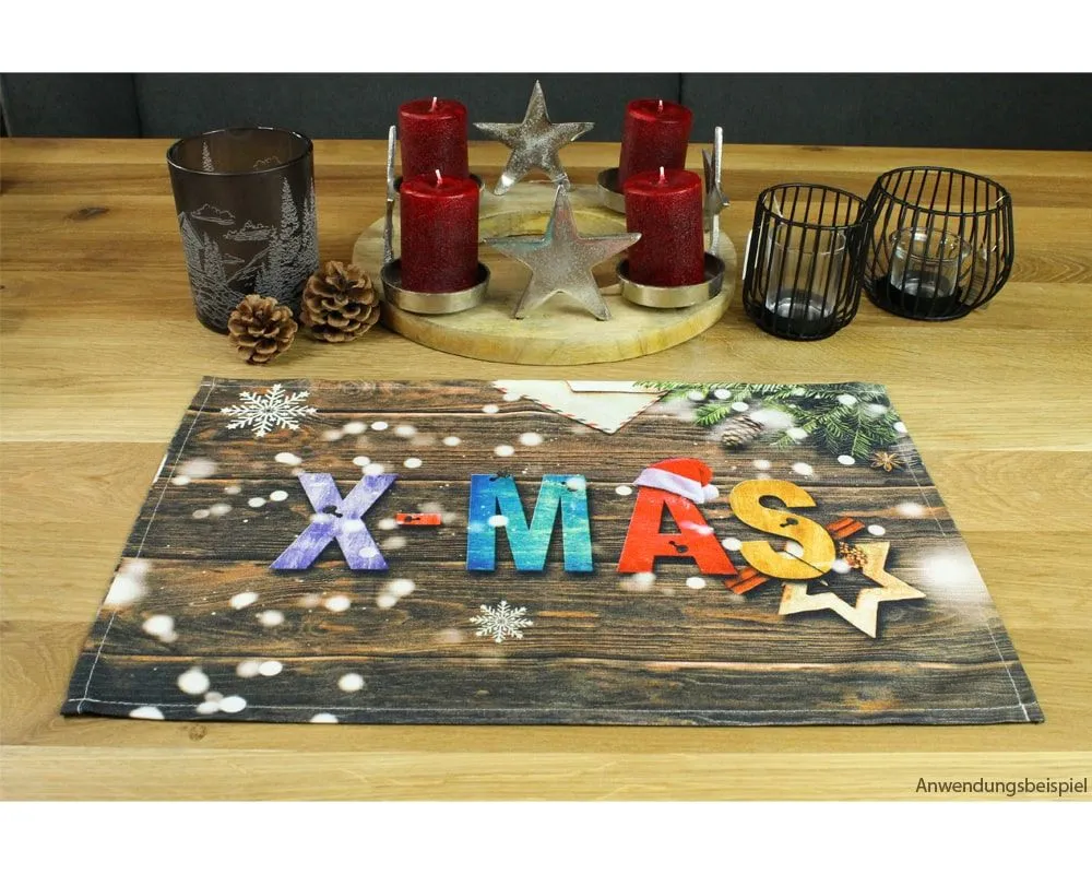 Tischsets Stoff CLOTH waschbar Weihnachtsdeko XMAS Holz Schneeflocken – Bild 7