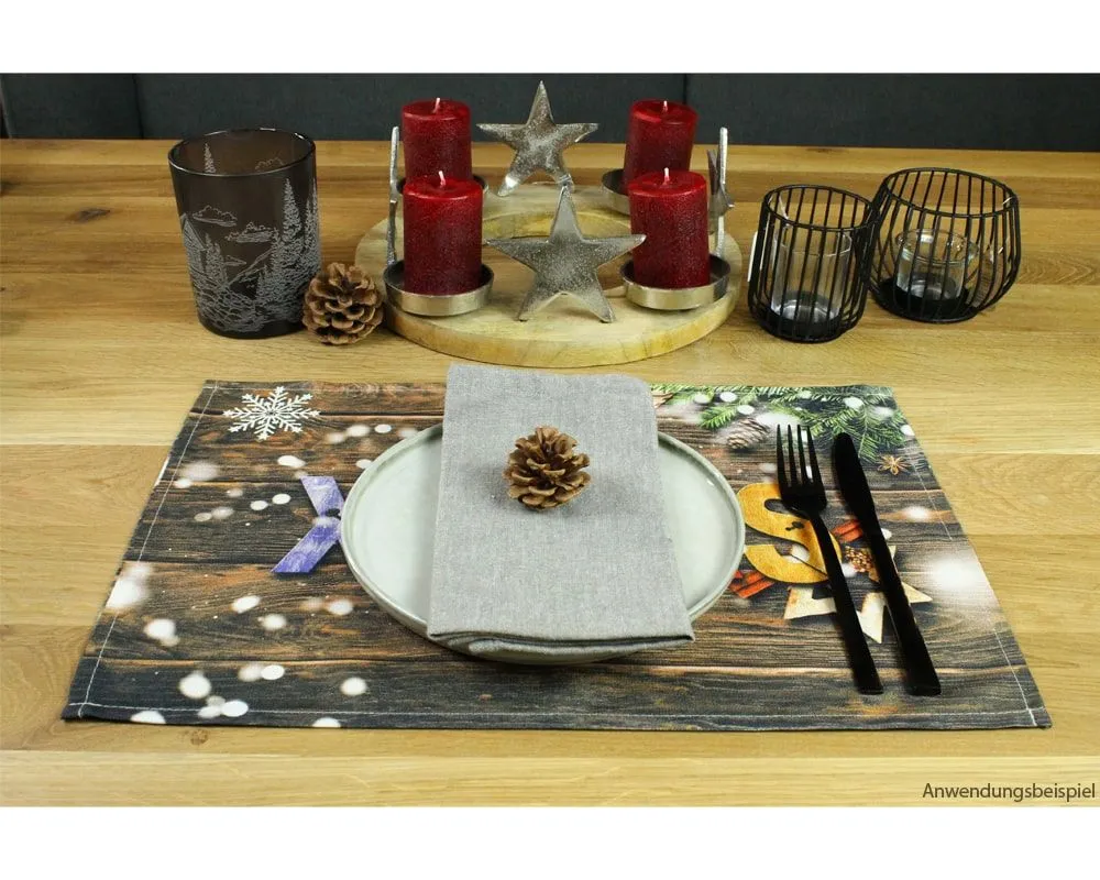 Tischsets Stoff CLOTH waschbar Weihnachtsdeko XMAS Holz Schneeflocken – Bild 8