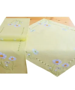 Tischwäsche Blüten Margeriten bunt bestickt Polyester 1 Stk gelb – 2 Modelle