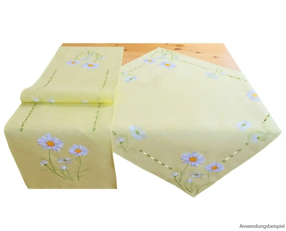 Tischwäsche Blüten Margeriten bunt bestickt Polyester 1 Stk gelb – 2 Modelle