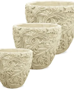 Töpfe Pflanztöpfe aus Zement Ornamente Deko antik Garten creme 1 Stk 3 Größen