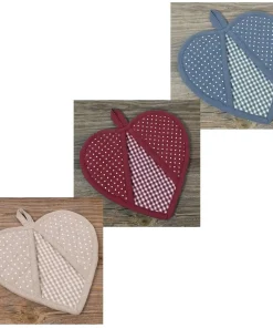Topflappen Landhaus Premium LINA Herzform Punkte & Karo Untersetzer 20×20 3 Farben