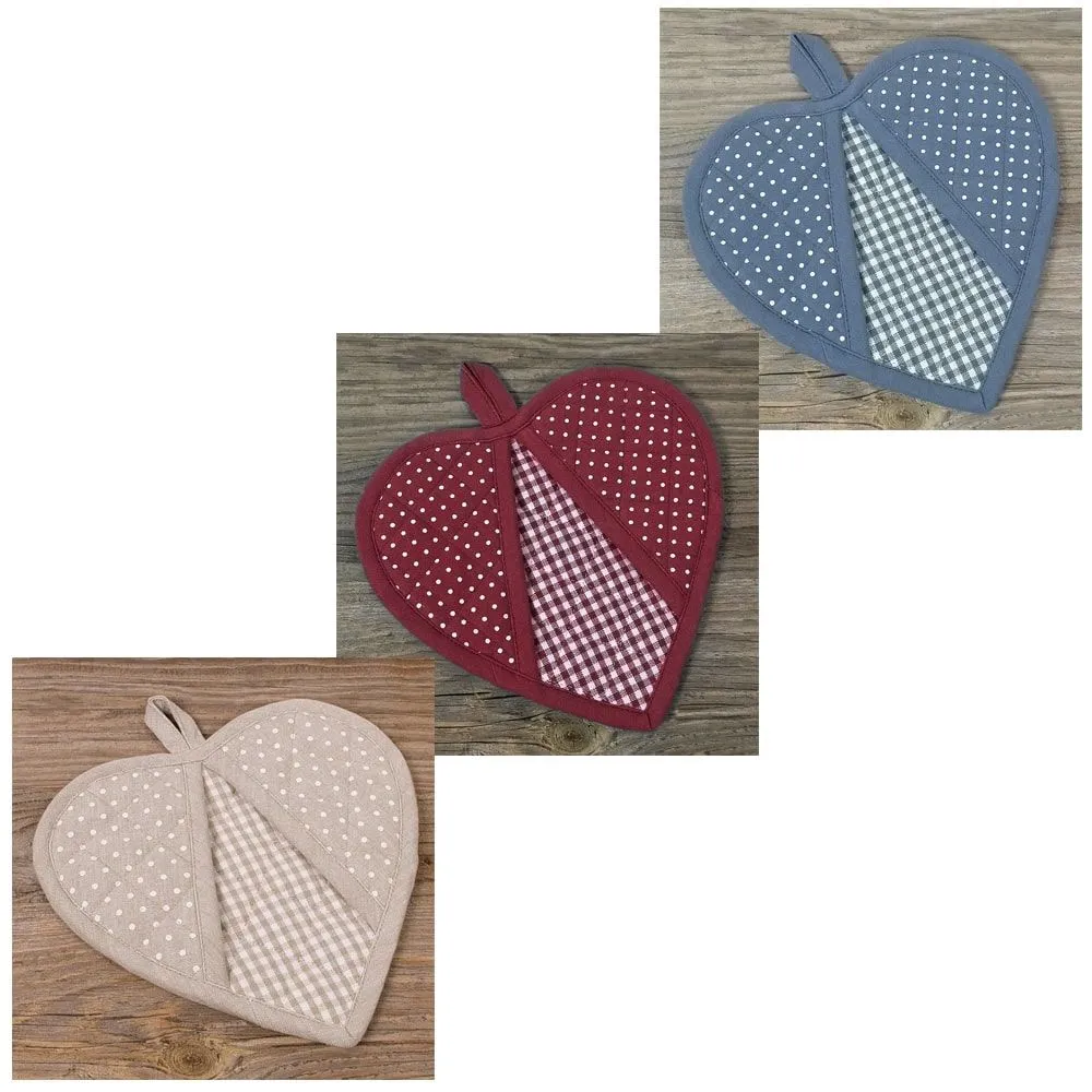 Topflappen Landhaus Premium LINA Herzform Punkte & Karo Untersetzer 20×20 3 Farben