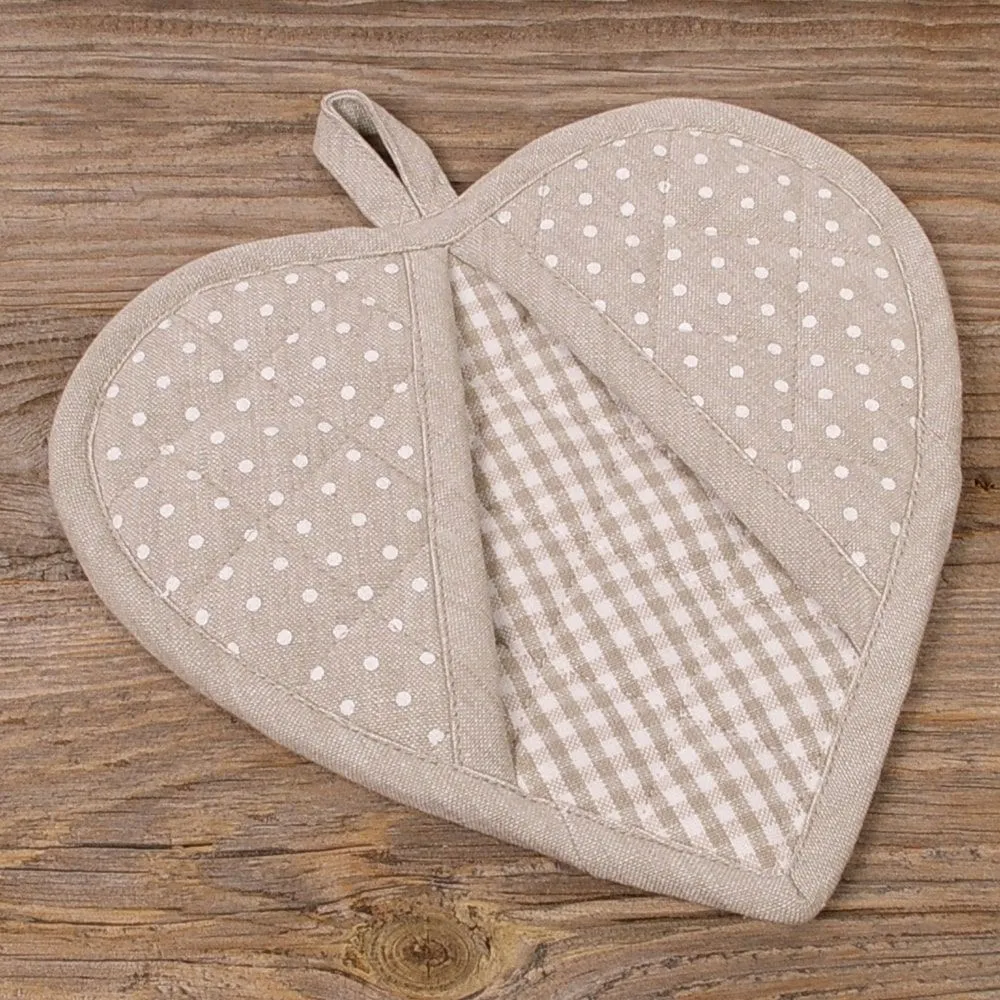 Topflappen Landhaus Premium LINA Herzform Punkte & Karo Untersetzer 20×20 3 Farben – Bild 3