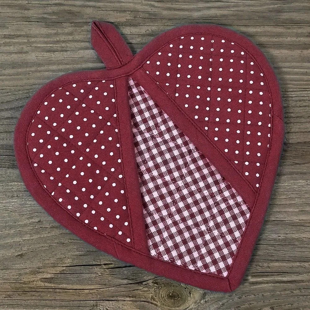 Topflappen Landhaus Premium LINA Herzform Punkte & Karo Untersetzer 20×20 3 Farben – Bild 4