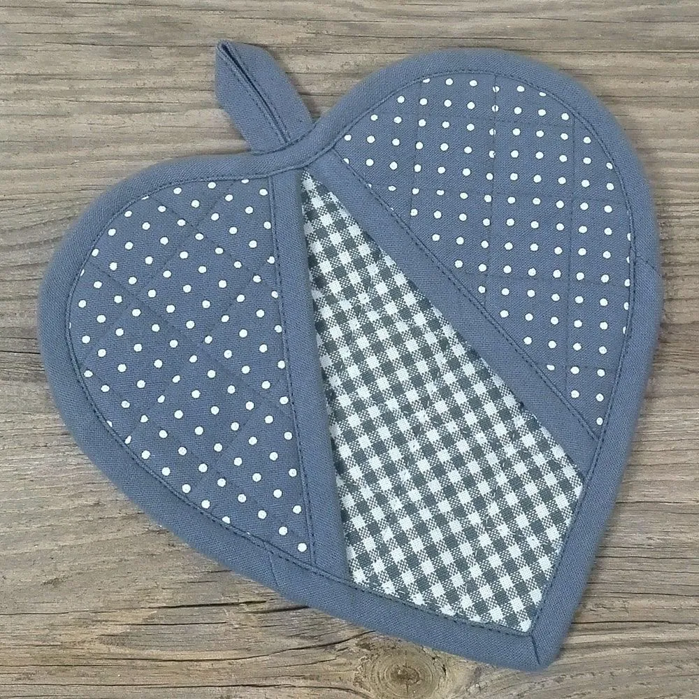 Topflappen Landhaus Premium LINA Herzform Punkte & Karo Untersetzer 20×20 3 Farben – Bild 5