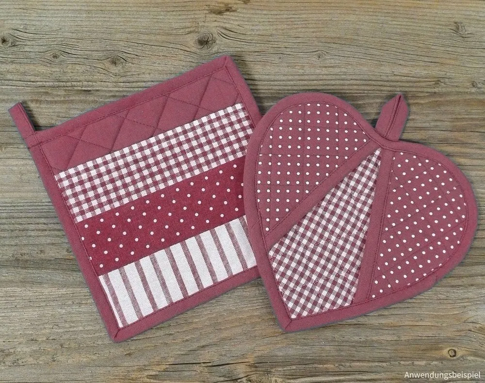 Topflappen Landhaus Premium LINA Herzform Punkte & Karo Untersetzer 20×20 3 Farben – Bild 6