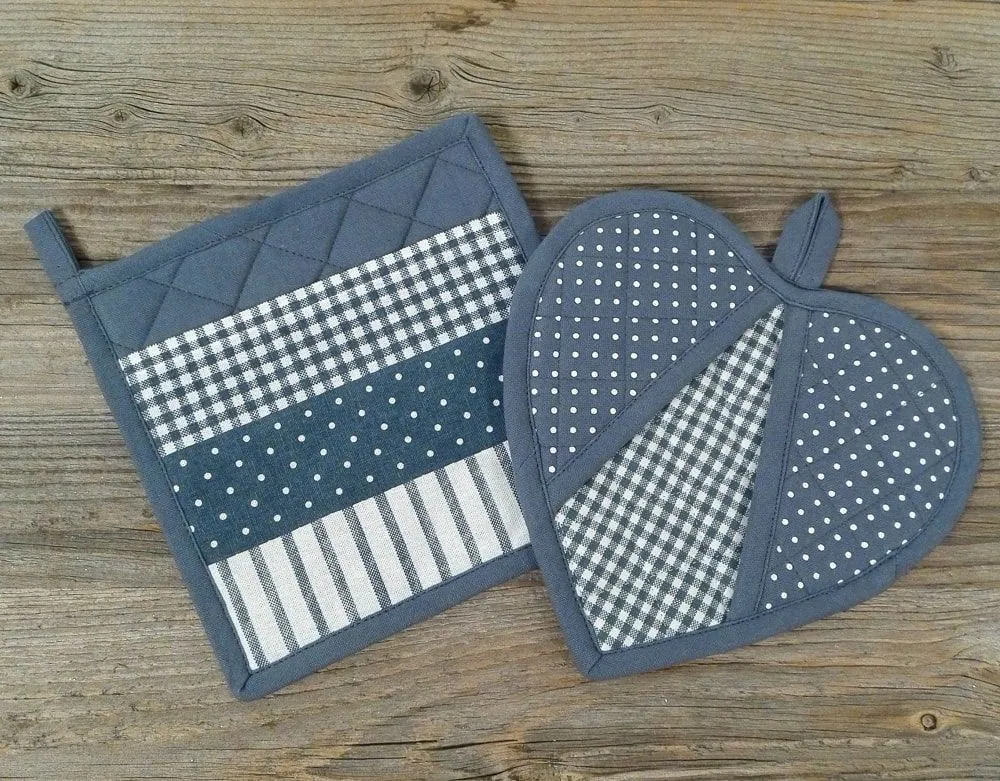 Topflappen Landhaus Premium LINA Herzform Punkte & Karo Untersetzer 20×20 3 Farben – Bild 7