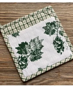 Topflappen Untersetzer ELENI Wein Trauben Karo beige grün 20×20 cm Landhaus 1 Stk