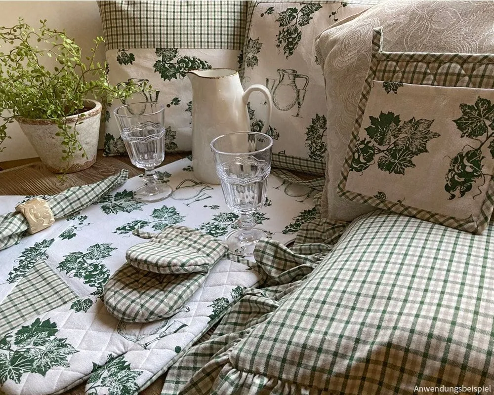 Topflappen Untersetzer ELENI Wein Trauben Karo beige grün 20×20 cm Landhaus 1 Stk – Bild 3