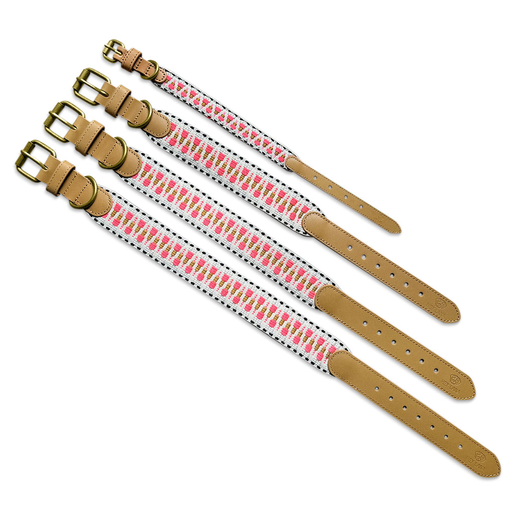 Hey Lana Premium Hundehalsband gepolstert, Rindsleder, gewebte Biobaumwolle, Neopren „Trés chic pink/beige, XS, S, M, L – Bild 3
