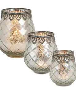 Vintage Windlicht Kerzenglas silber in 3 Größen