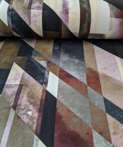 Viskosejersey, grafisches Muster Pflaume / Beige – Restposten zum Sonderpreis 0,69 Meter