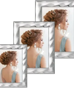 Wechselrahmen versilbert Wellen Struktur glänzend Holz & Metall 1 Stk 3 Formate