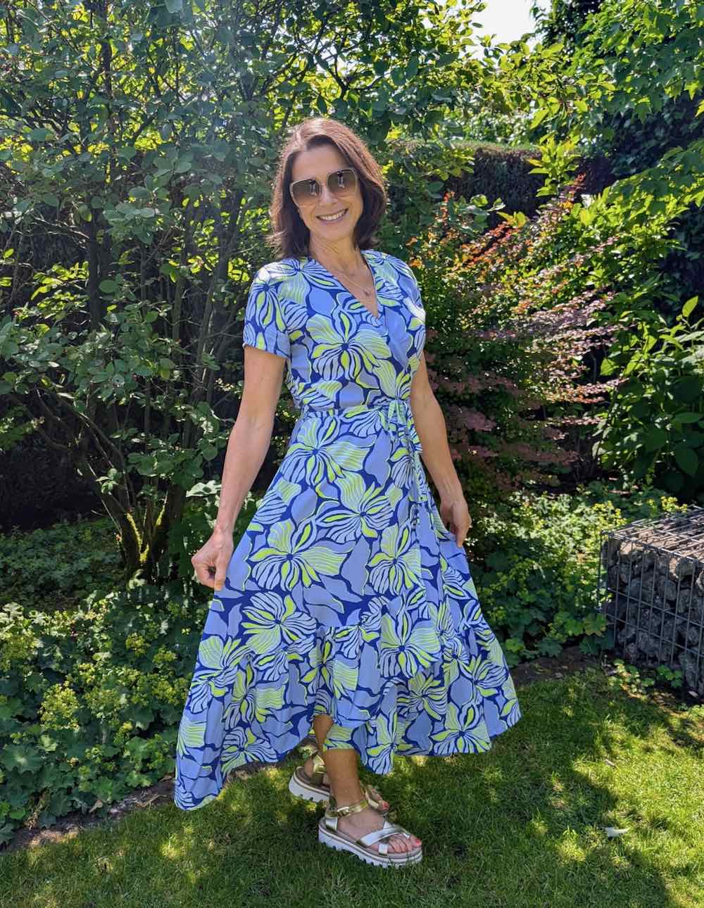 Viskose Stoff – grafische Musterung Blau / Gelb – Bild 5