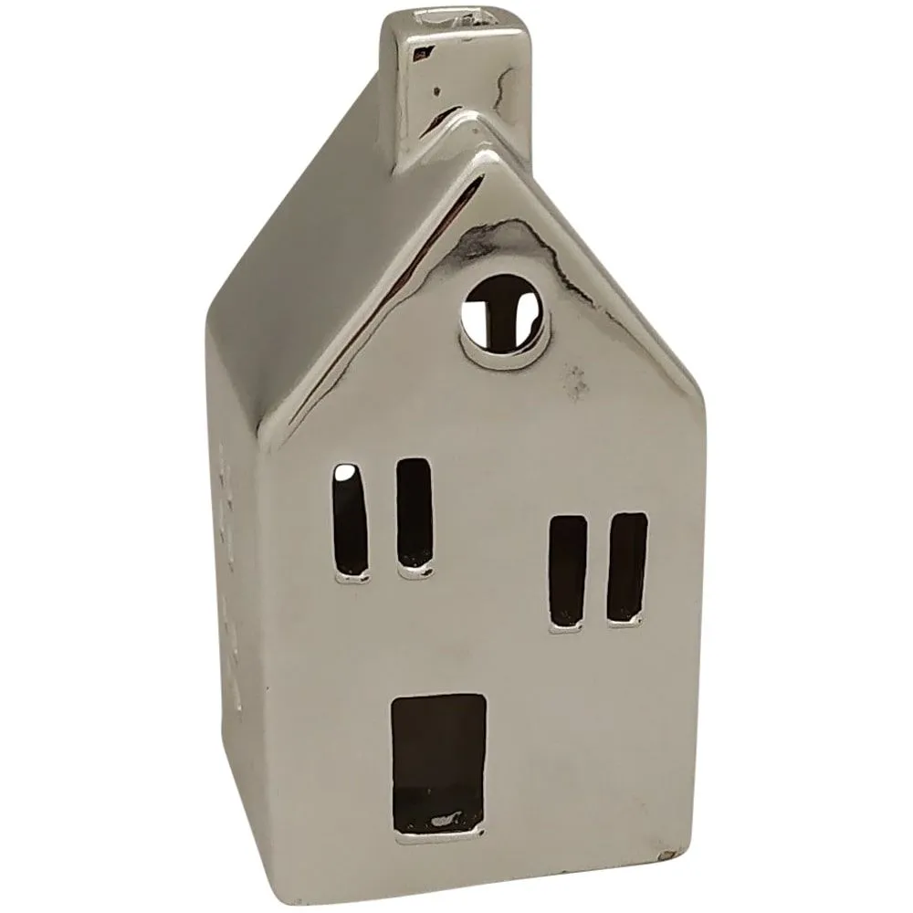 Windlicht Haus Fenster Kerzenhalter Teelichthalter silber 5,7x5x11 cm – Bild 2