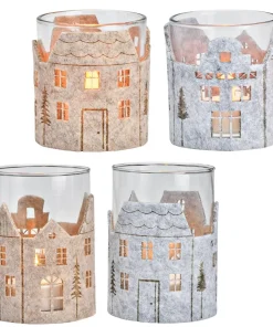 Windlichter Weihnachten Filz grau beige Teelichtgläser 2 Größen