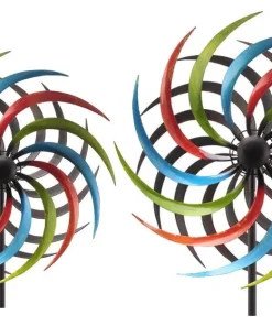 Windräder Gartendeko Metall Stab geschraubt bunt gegenläufig 1 Stk – 2 Größen