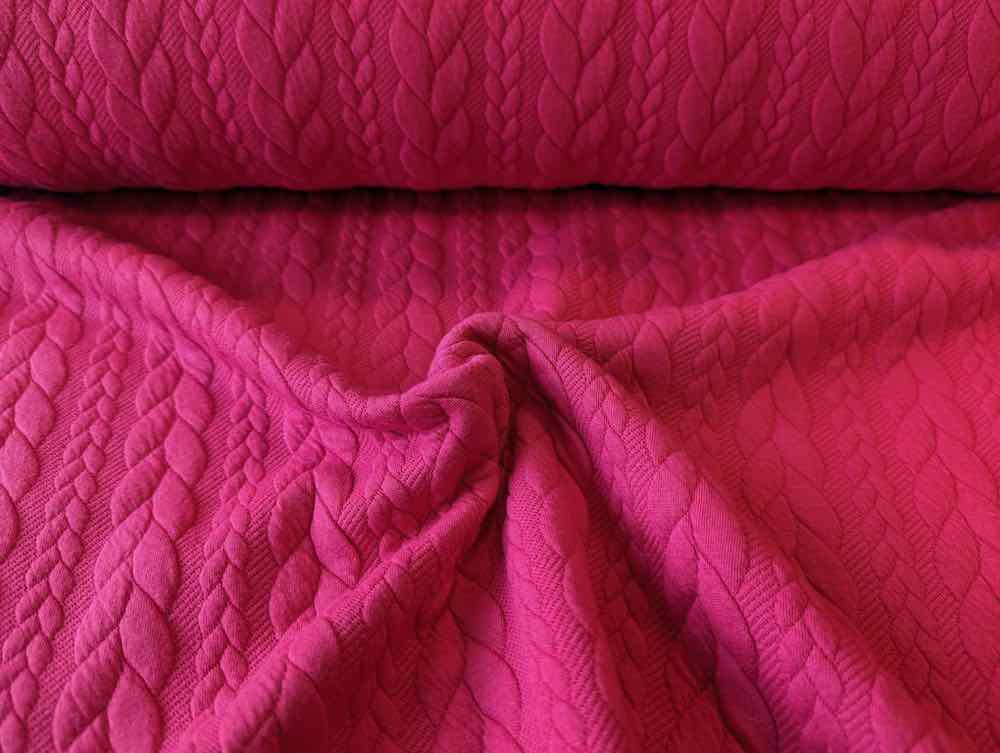 Dehnbarer Strickstoff mit Zopfmuster, Pink